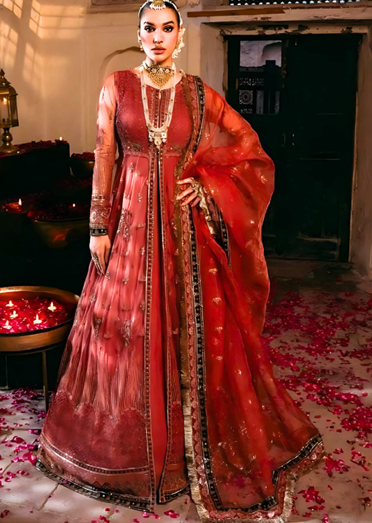 Red Net Suit Embroidered Chiffon