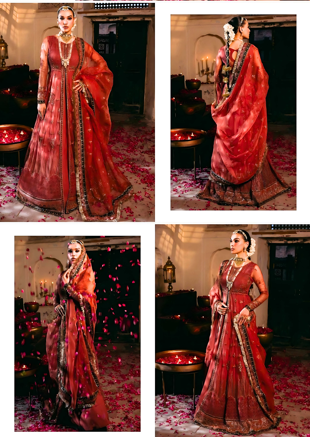 Red Net Suit Embroidered Chiffon