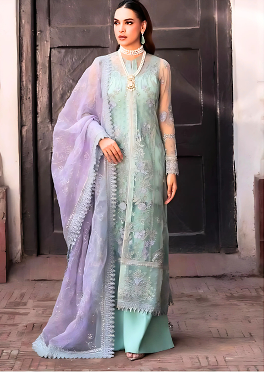 Turquoise Net Suit | Embroidered Organza