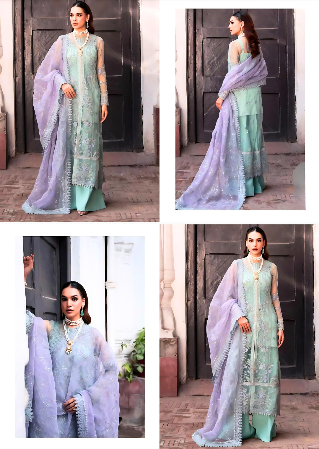Turquoise Net Suit | Embroidered Organza