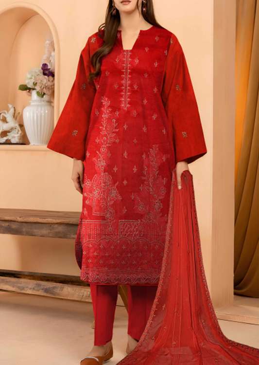 Red Embroided Lawn