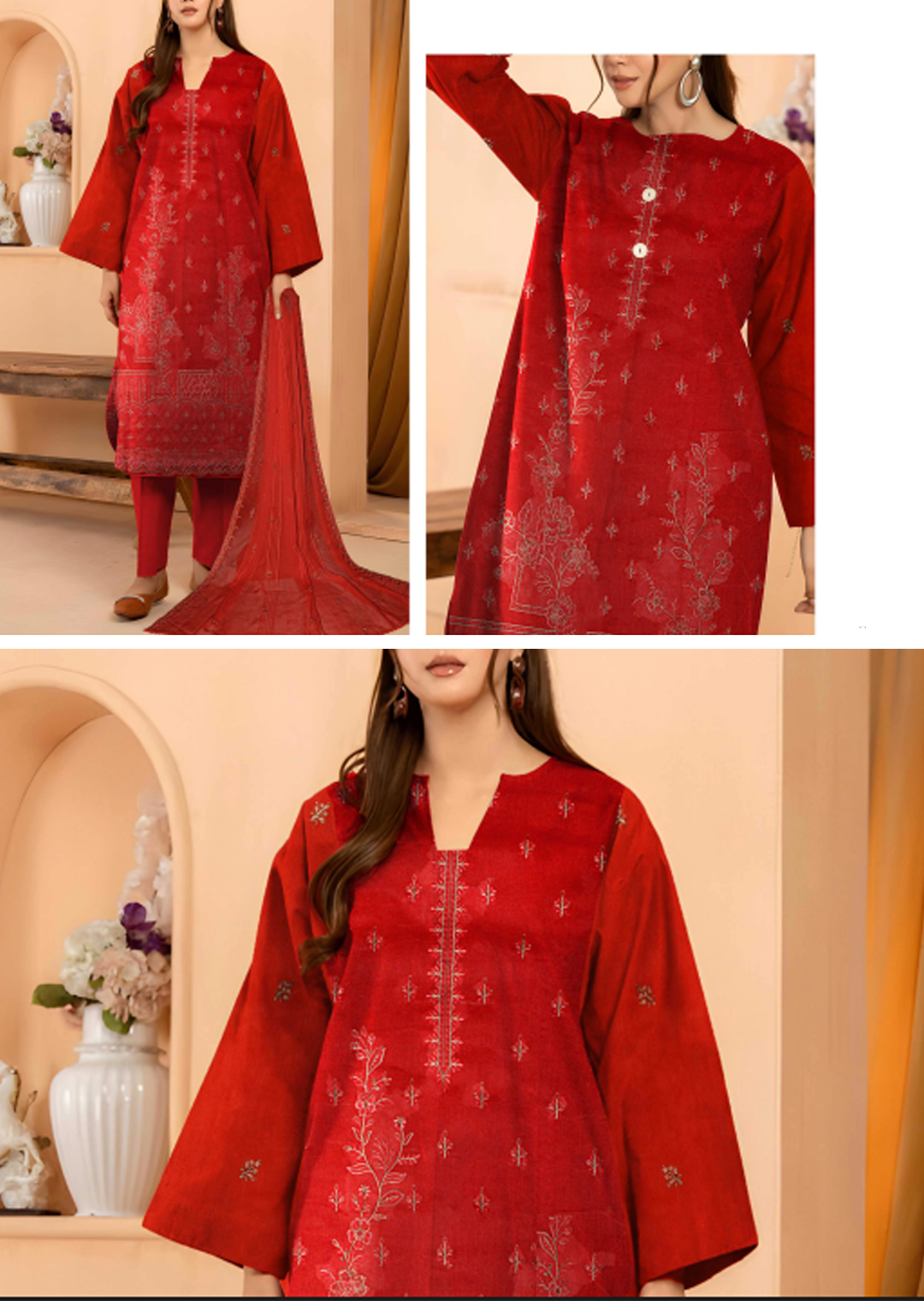 Red Embroided Lawn
