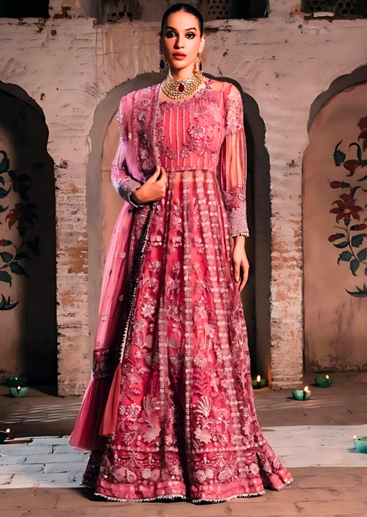Tea Pink Embroidered Silk Net