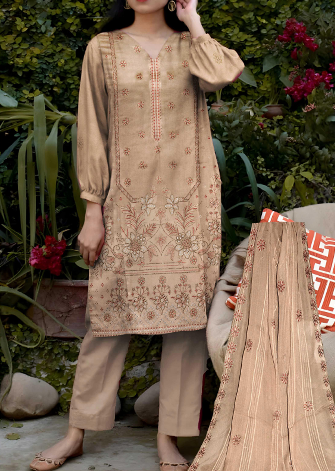 3Pc Embroidered Cross Hatch Suit