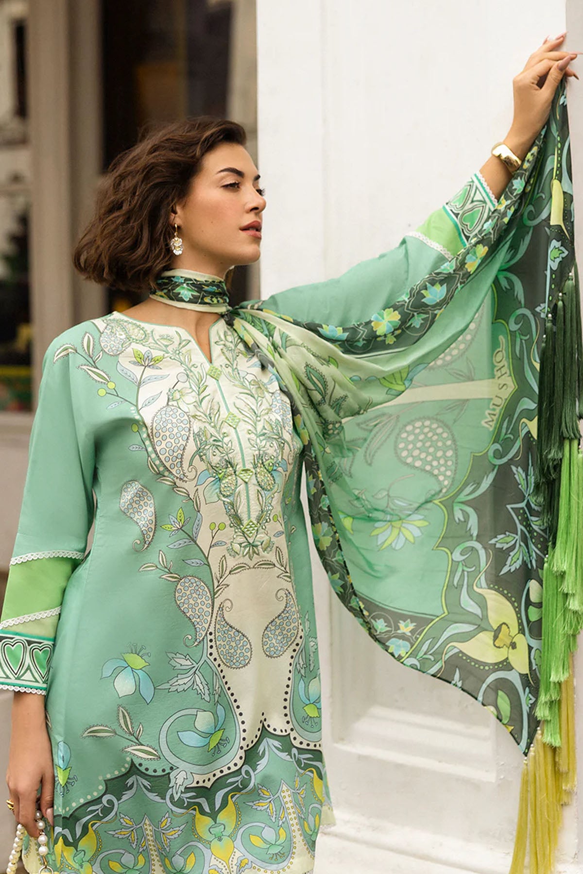 Ariela Lawn Green Stitched