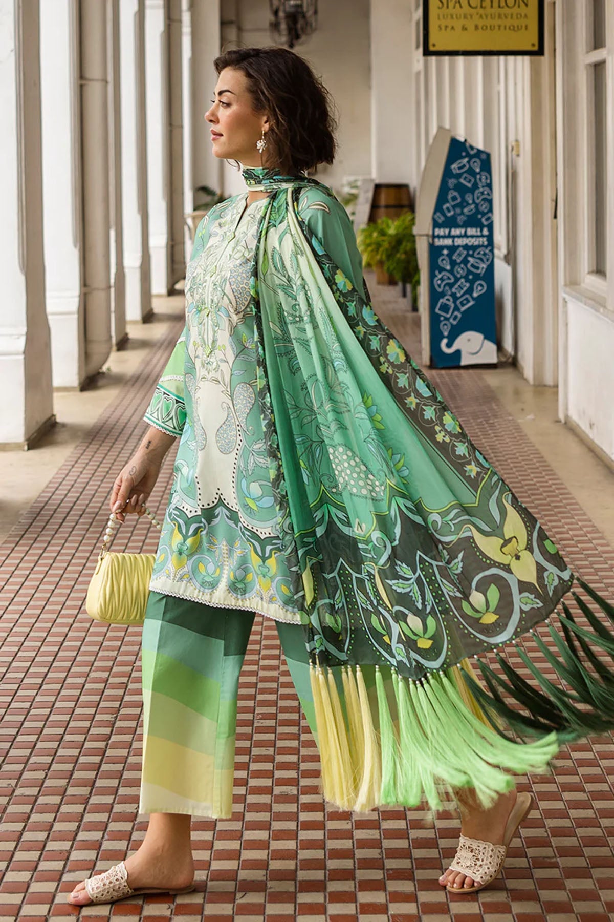 Ariela Lawn Green Stitched
