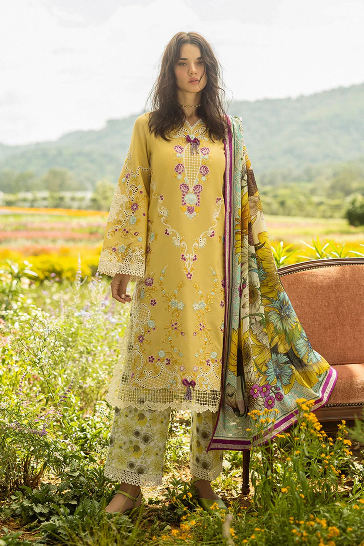 Faded Sunflower Lawn Stitched