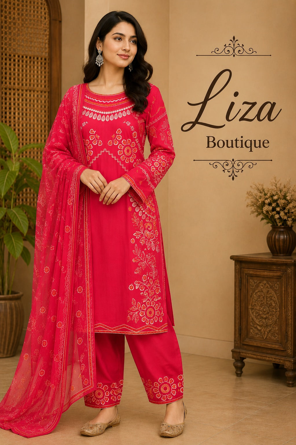 Ruby Pink Printed 3 Piece Lawn Suit – Liza Boutique