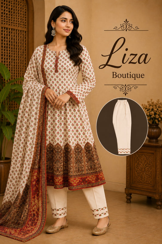 Ivory Printed 3 Piece Lawn Suit – Liza Boutique