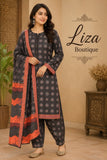 Charcoal Grey Printed 3 Piece Lawn Suit – Liza Boutique