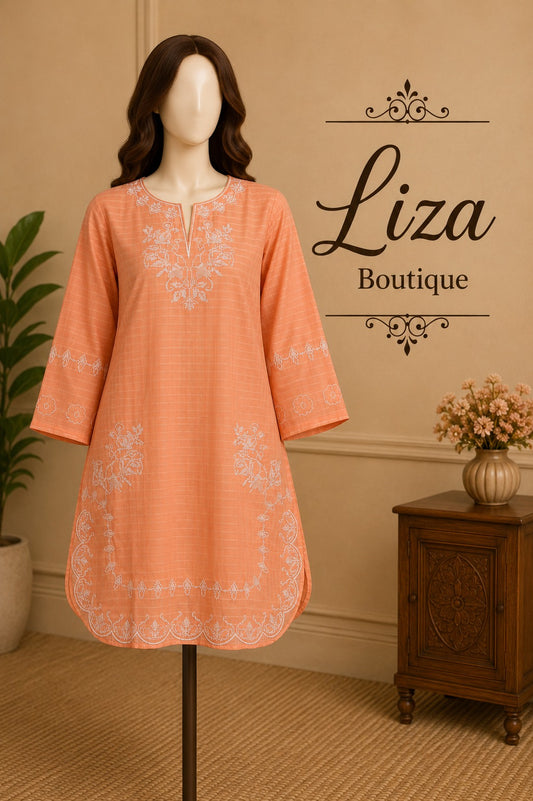 Peach Embroidered Kurti – Liza Boutique