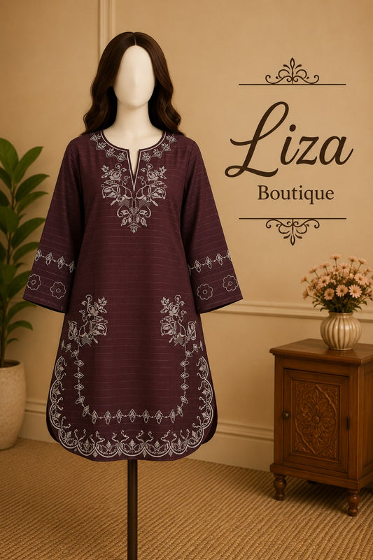 Maroon Embroidered Kurti – Liza Boutique