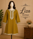 Mustard Yellow Embroidered Kurti – Liza Boutique