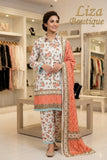 Floral Printed 3 Piece Lawn Suit – Peach & Ivory | Liza Boutique
