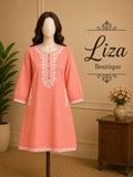 Coral Pink Embroidered Kurti – Liza Boutique