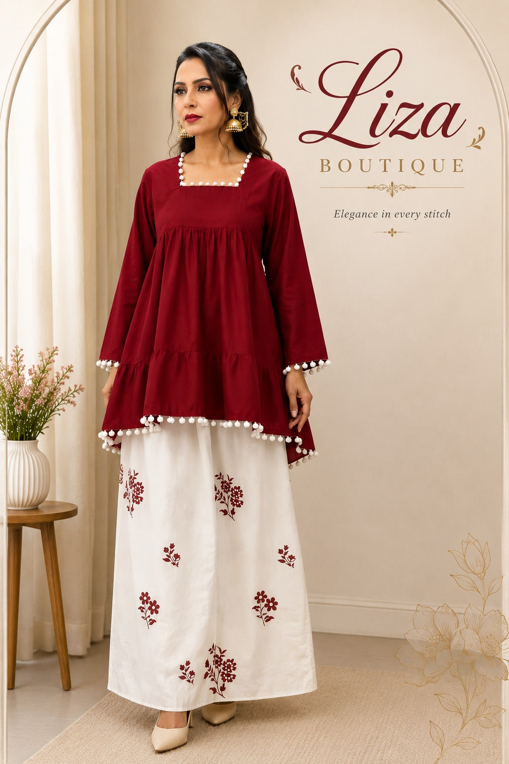 Maroon Peplum Co-Ord Set – Liza Boutique