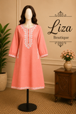 Coral Pink Embroidered Kurti – Liza Boutique